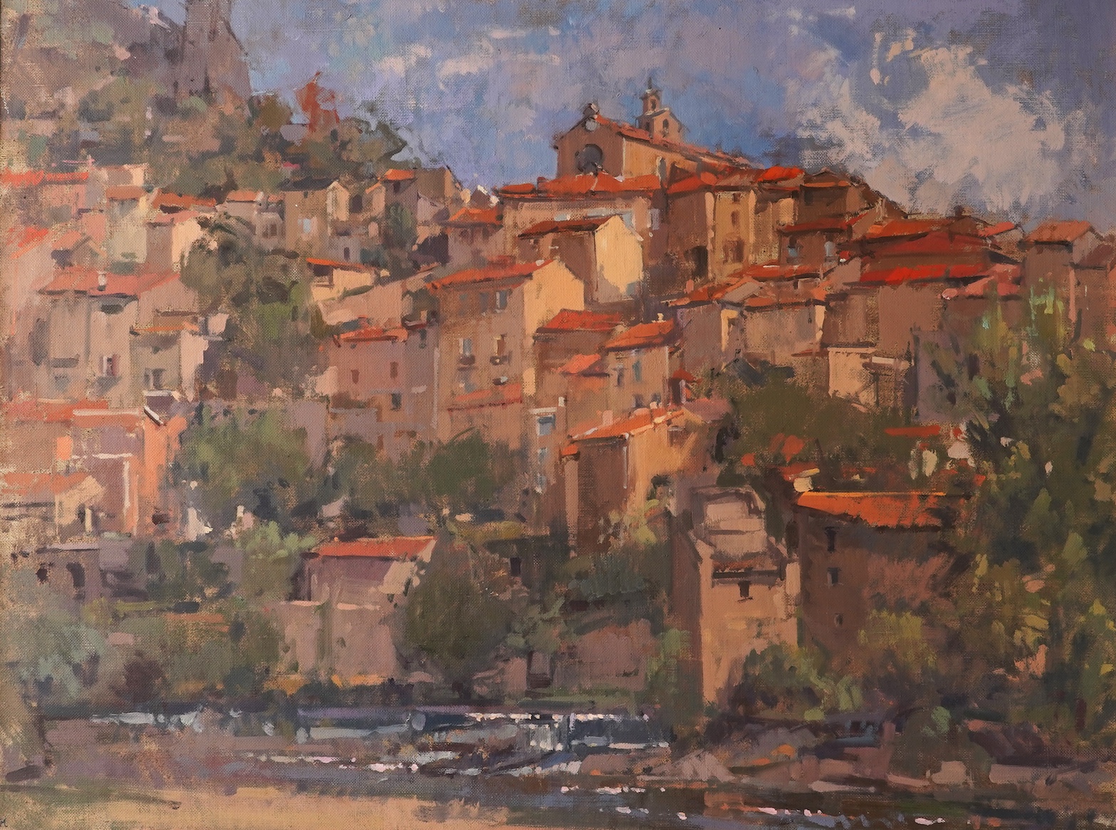 John Martin RBA, b. 1957, 'The Falls at Roquebrun, Herault'